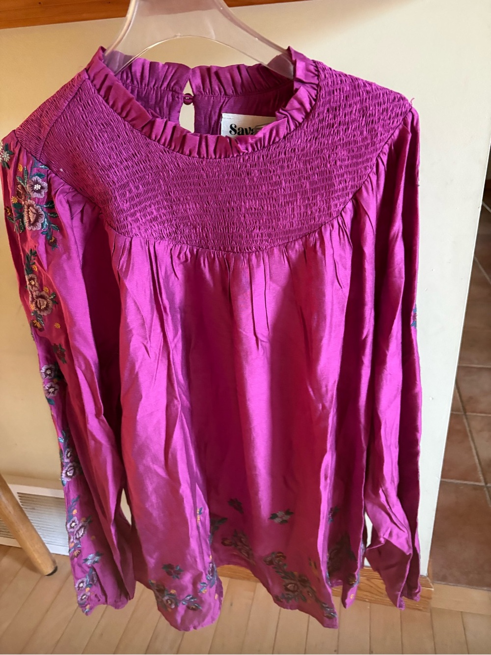 Savanna Jane Pink Embroidered Smocked Boho Blouse Size S New With Tags